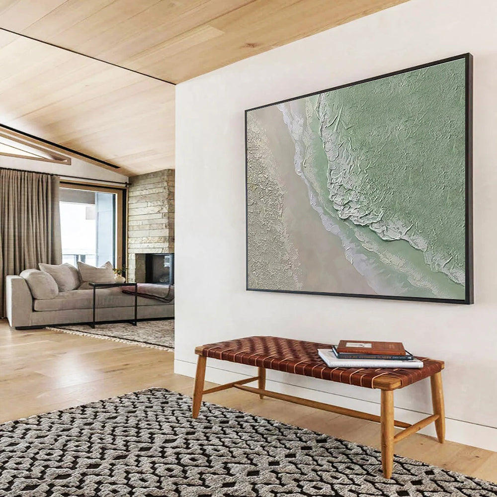 Horizontal Green and Beige Textured Landscape Abstract Painting WB224