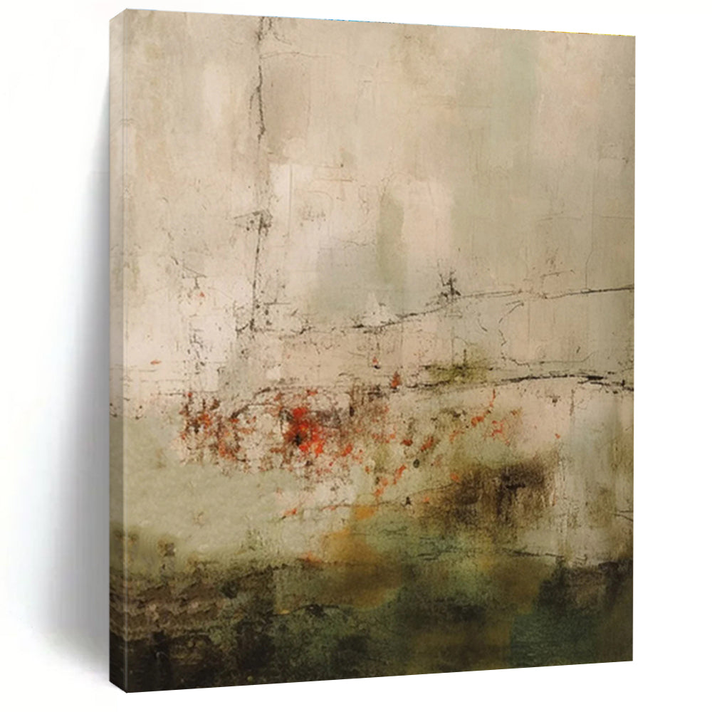 Gray, Green, and Red Textured Abstract Painting For Sale Online WS474