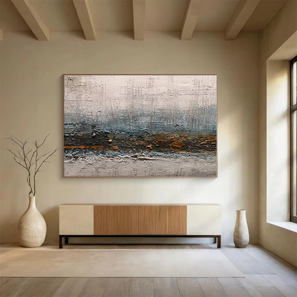 Big Size Gray, Brown and Blue Abstract Textured Landscape Painting WB095