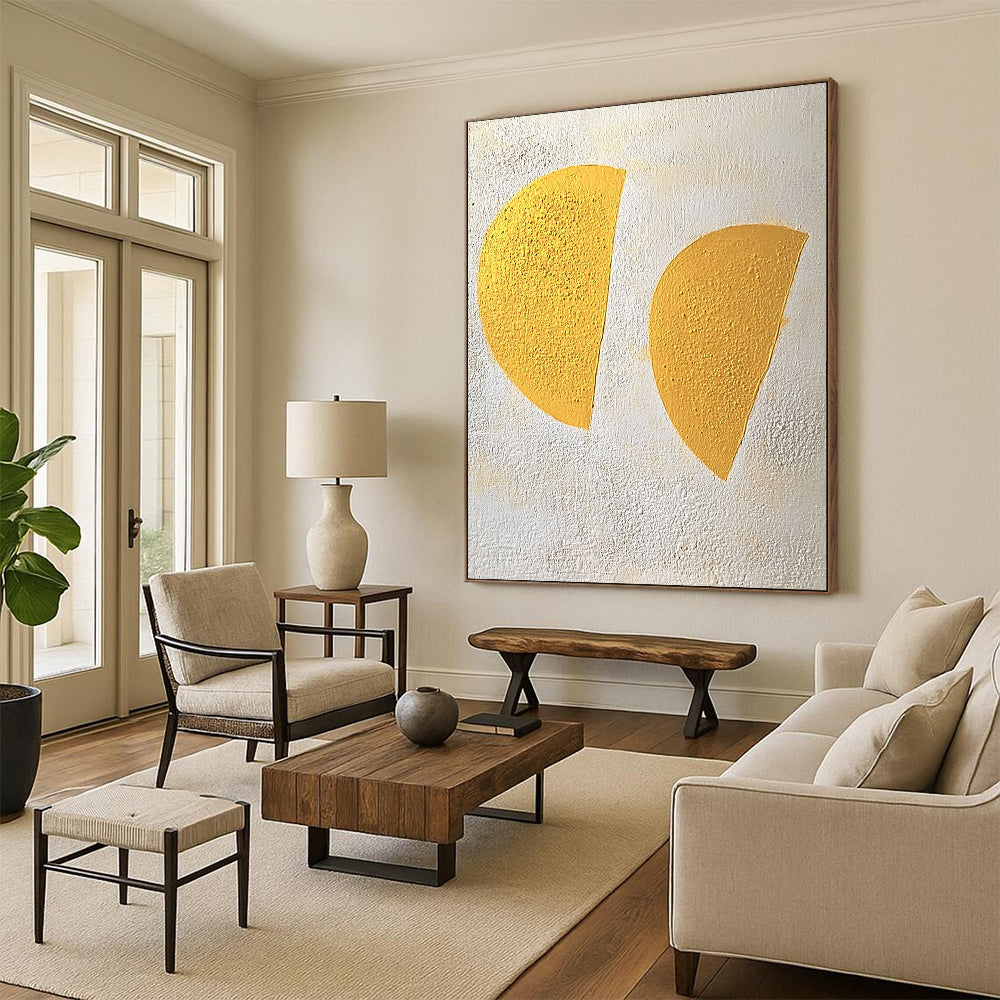 Hand-Painted Yellow Geometric Shapes Textured Abstract Art HS191