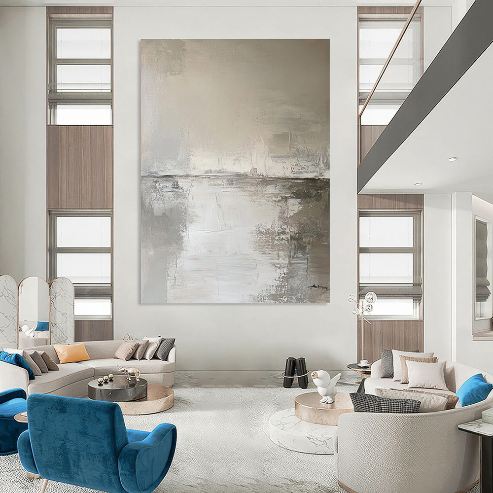 Gray and White Textured Abstract Seaside Painting For Sale Online WS487