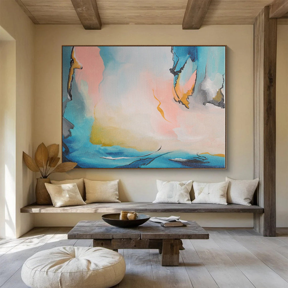 Blue, Pink, Yellow Abstract Fluid Acrylic Painting WB018