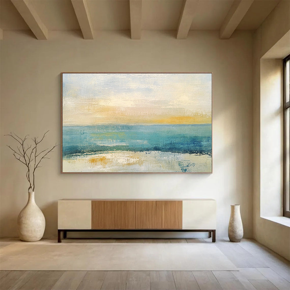 Oversized Canvas Art Blue, Yellow, and White Abstract Coastal Scene - Acrylic Painting WB273