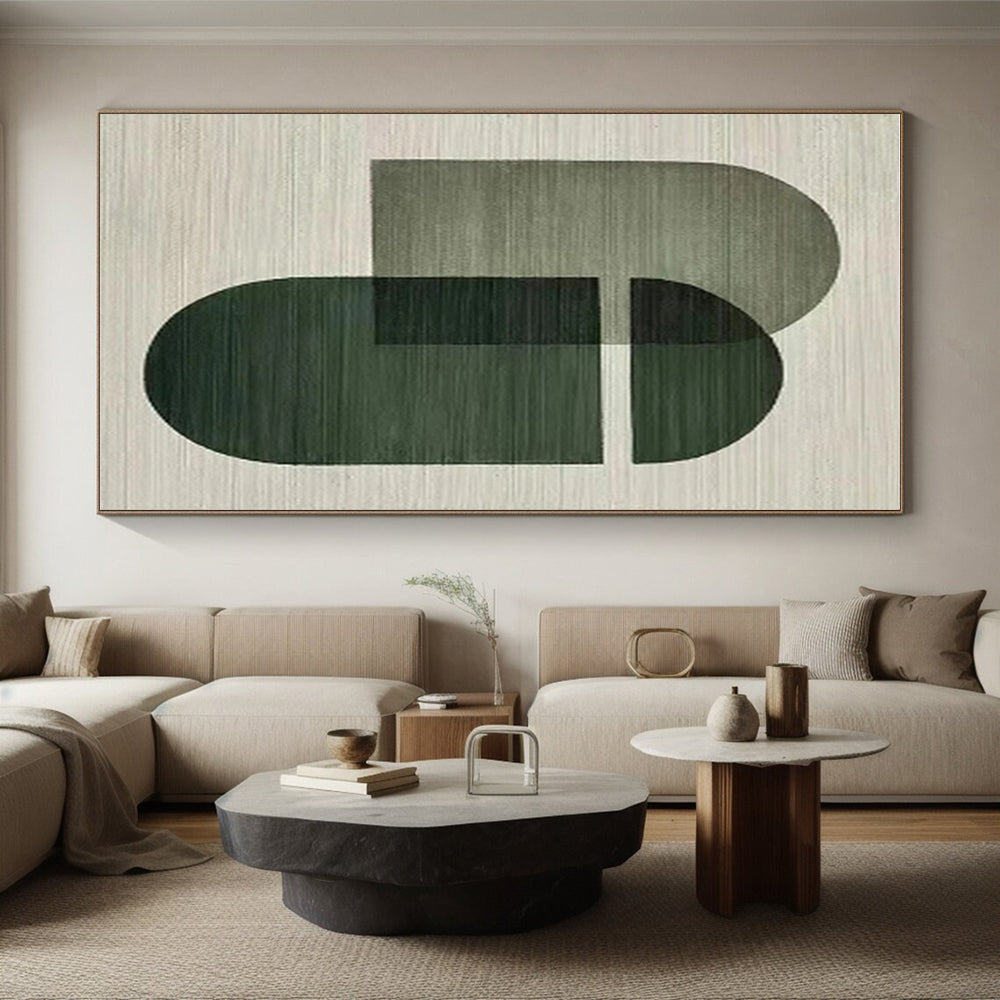 Hand Painted Art Green Geometric Abstract, Acrylic Modern Art Paintings HS335