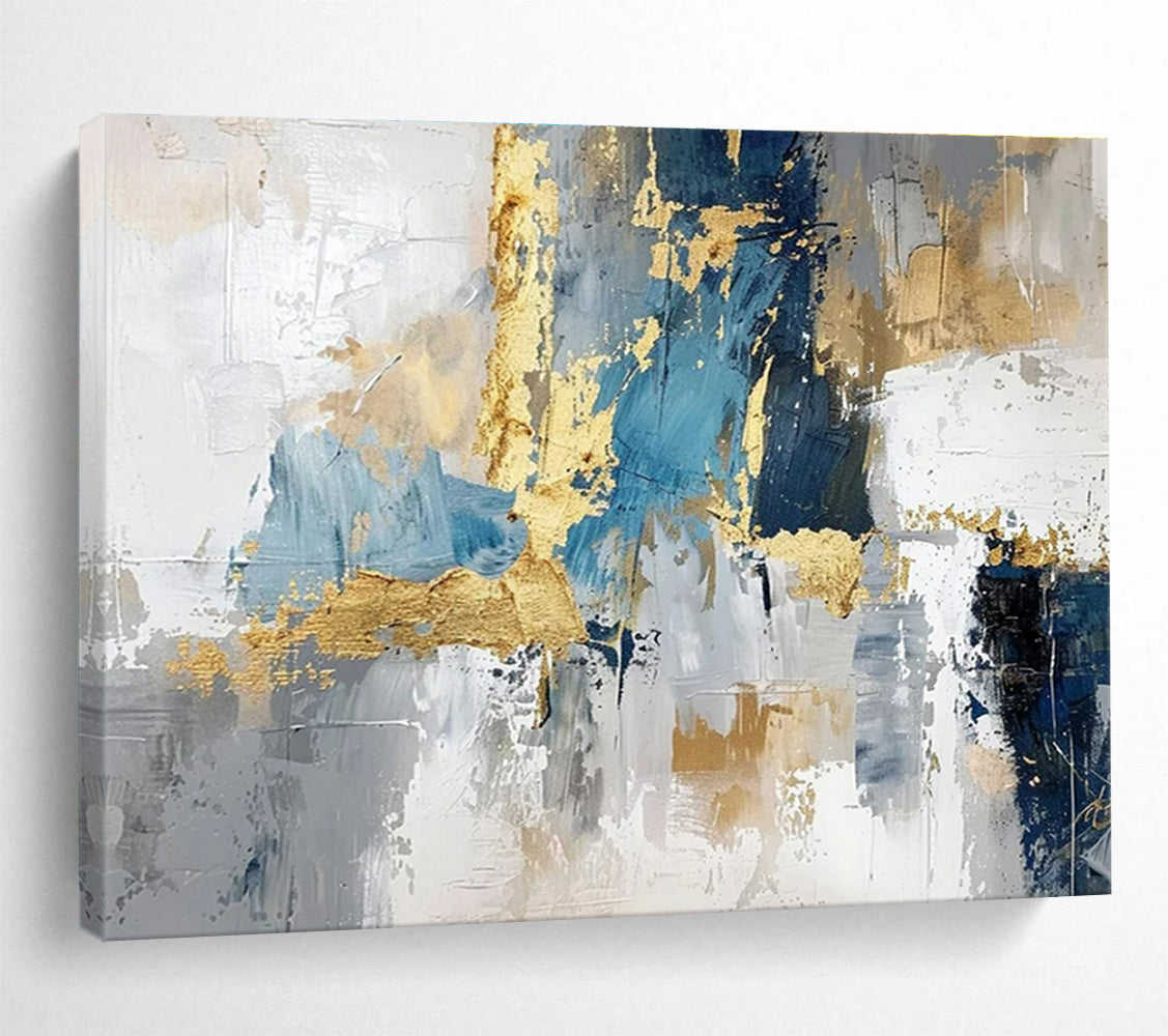 Blue, Gray, Gold Abstract Textured Artwork For Sale WB371