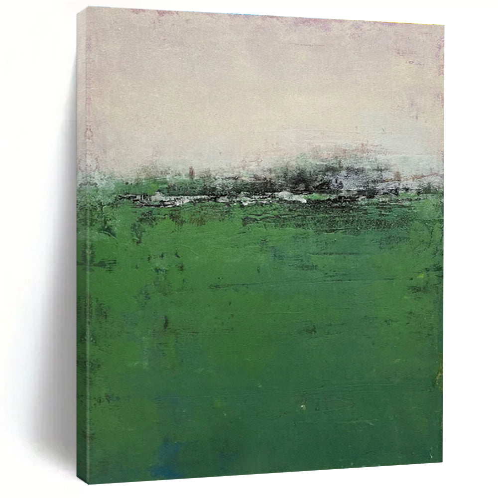 Hand-Painted Minimalist Canvas Art with Green, Gray, Beige Textured Fields - Acrylic Modern Art Painting HS539
