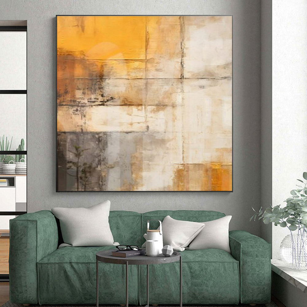 Large Painting In Living Room Orange, Beige, and Gray Textured Abstract Art HS670