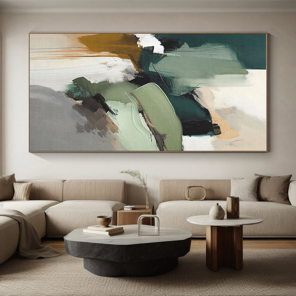Large Contemporary Wall Art Earthy Greens and Neutrals Abstract HS577