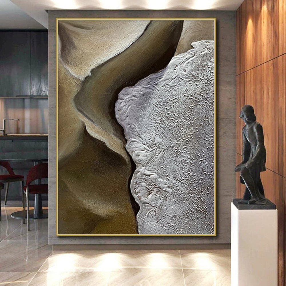 Hand-Painted Brown and Gray Textured Abstract Landscape-like Painting For Sale HS008