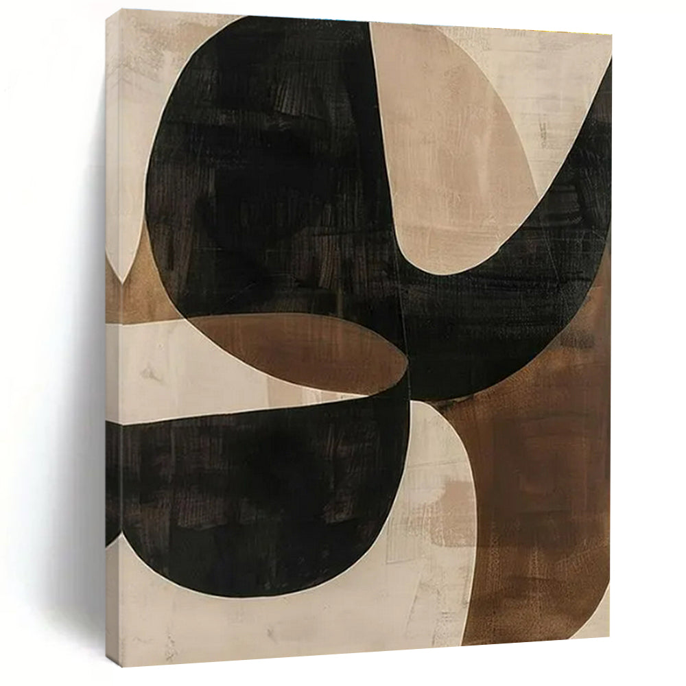 Hand Painted Art Black, Brown, and Beige Geometric Abstract Composition HS600