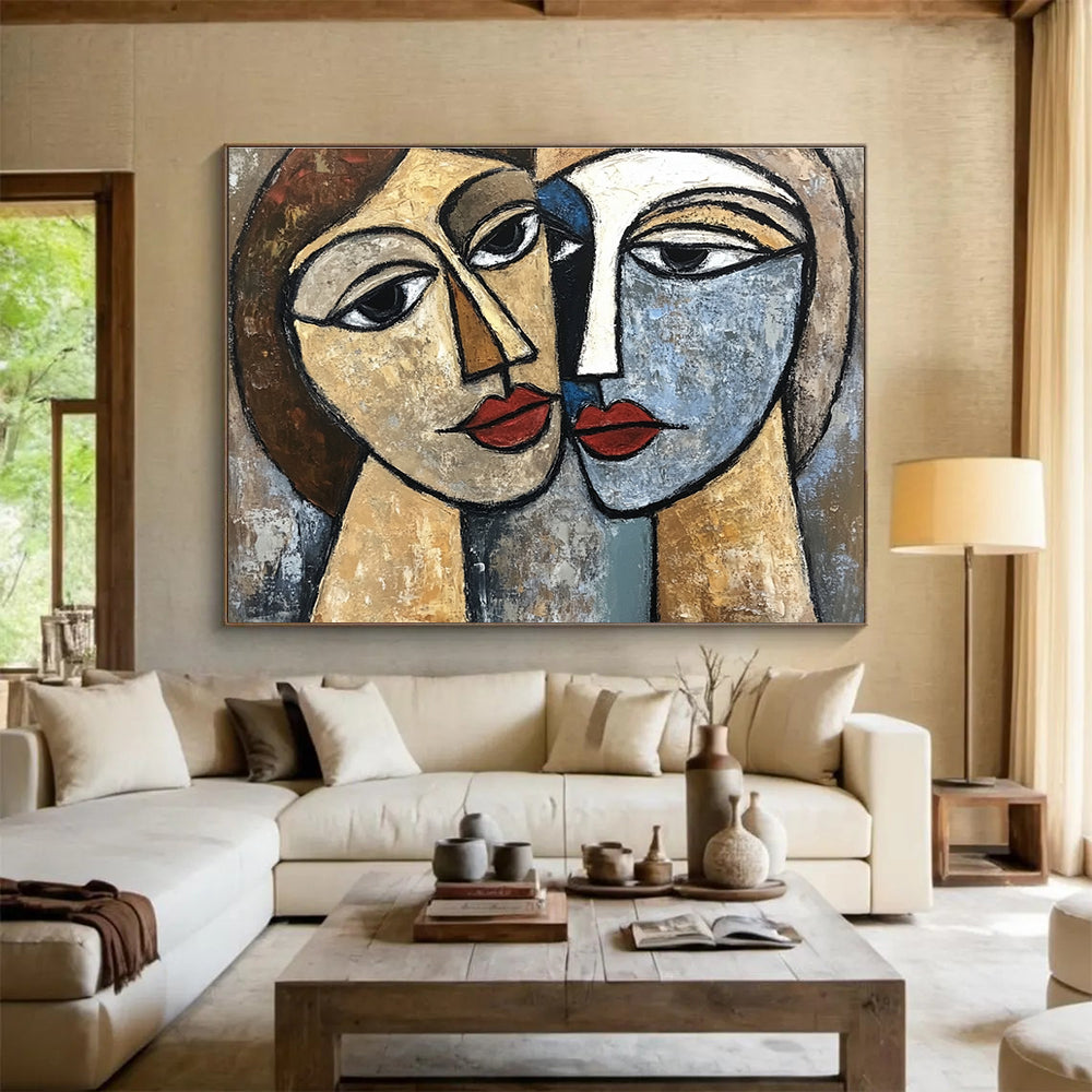Oversized Canvas Art in Multicolor Cubist Portrait Abstract Style WB254