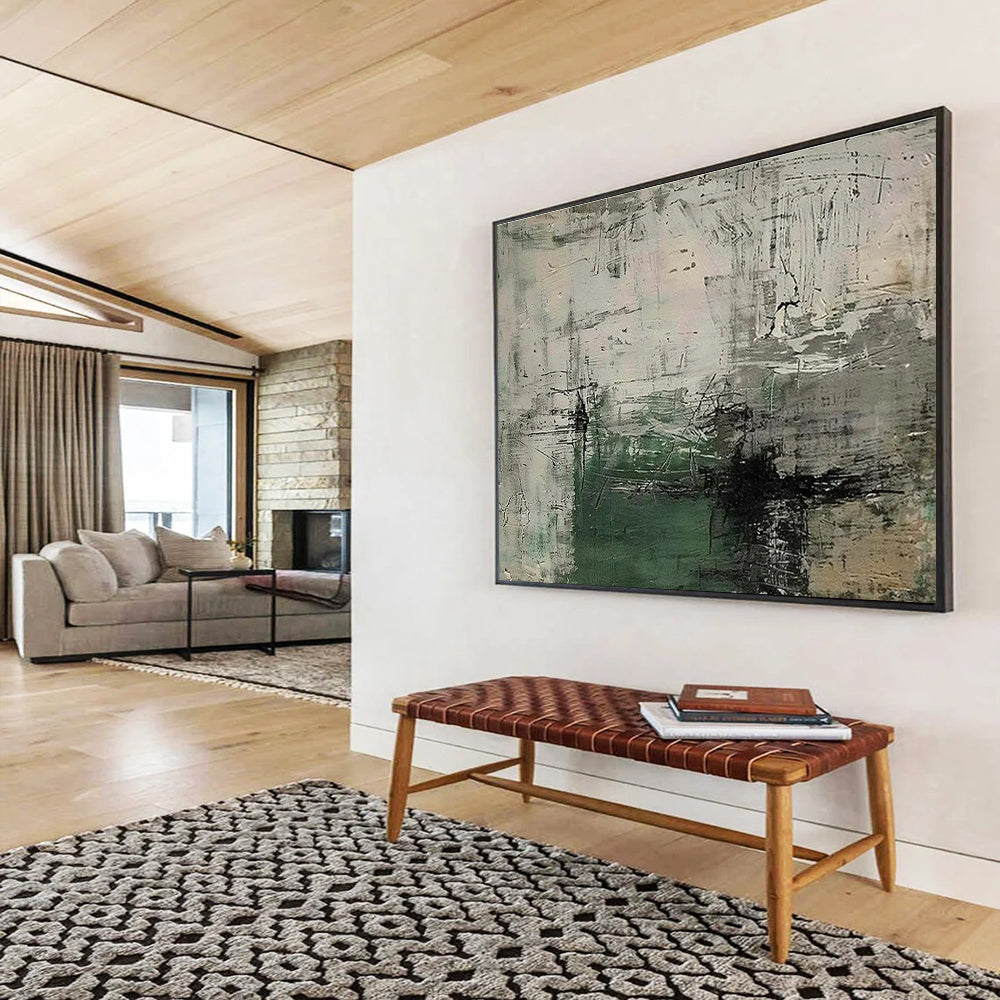 Acrylic Modern Art Paintings: Green and Neutral Textured Abstract Painting WB359