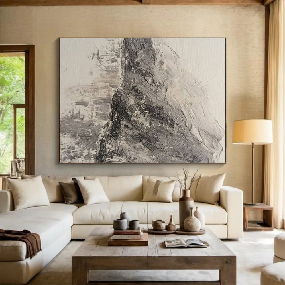 Hand Painted Art Gray and White Textured Abstract Landscape HS721