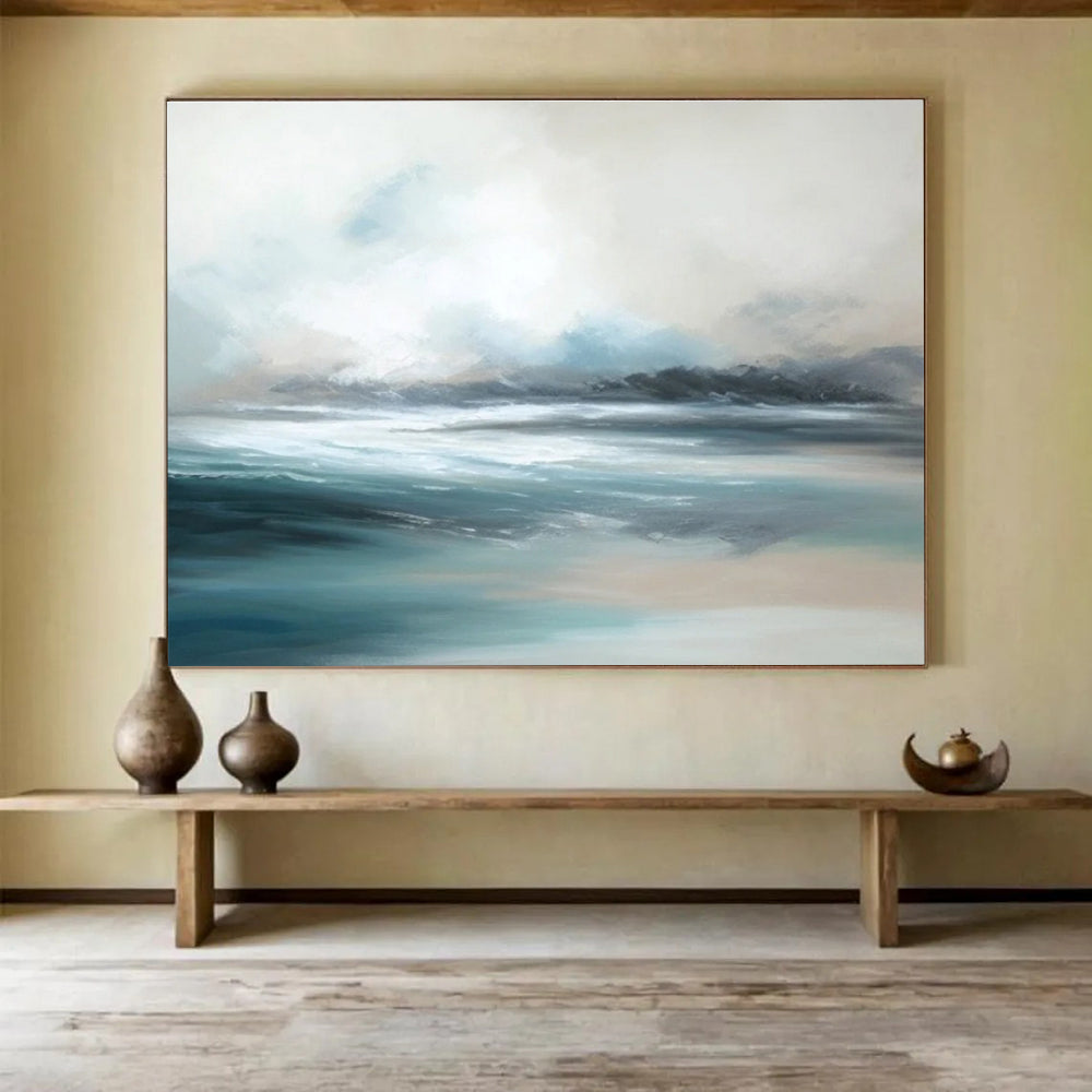 Extra Large Size Blue and Gray Abstract Seaside Painting WB194