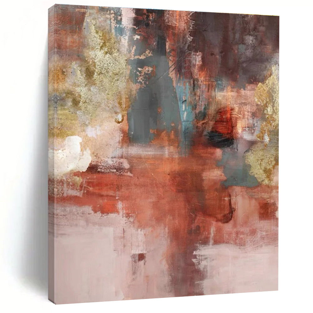Large Contemporary Wall Art with Red, Gray, Gold, Beige - Unique Abstract Art for Living Room HS508