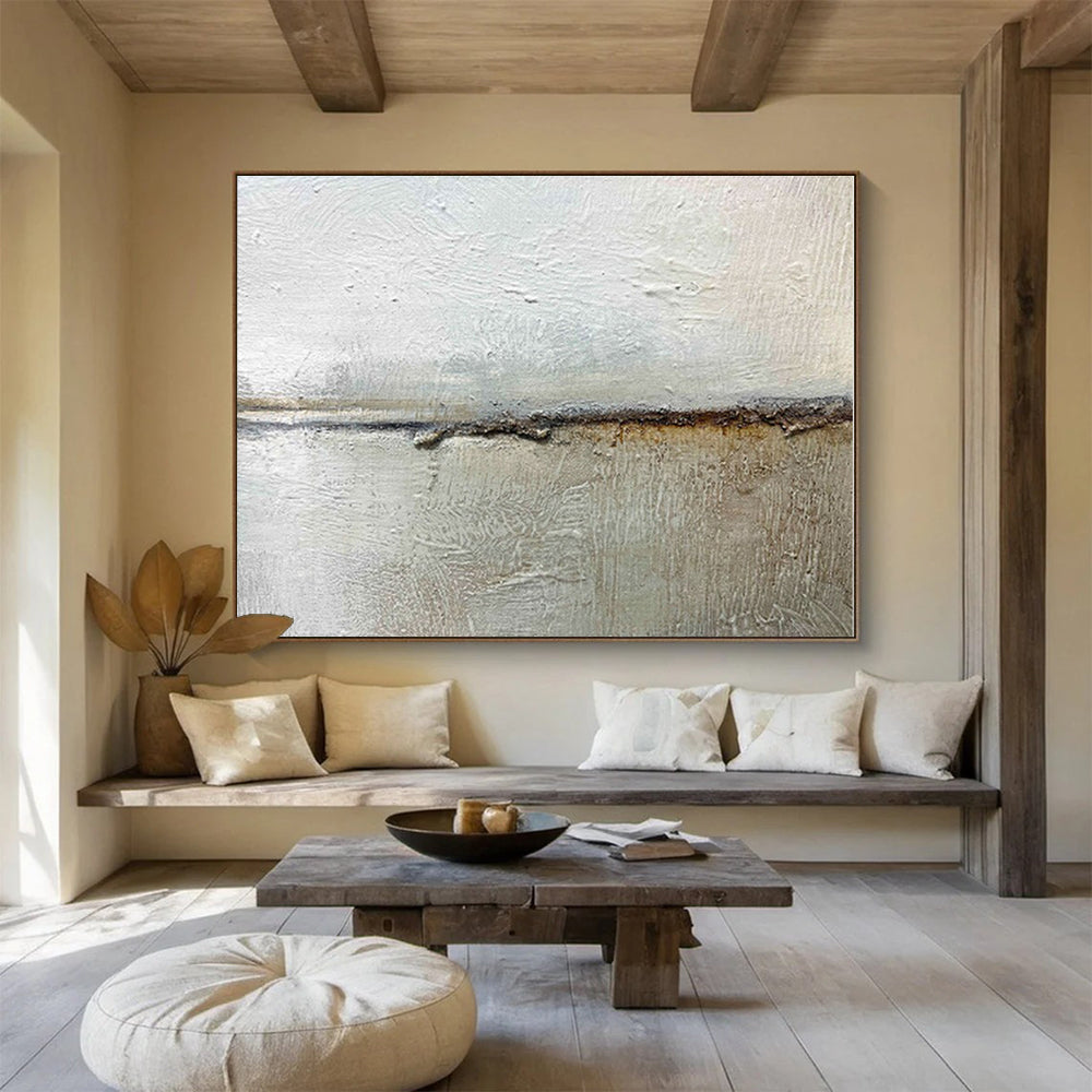 Big Size White and Brown Abstract Textured Painting WB131