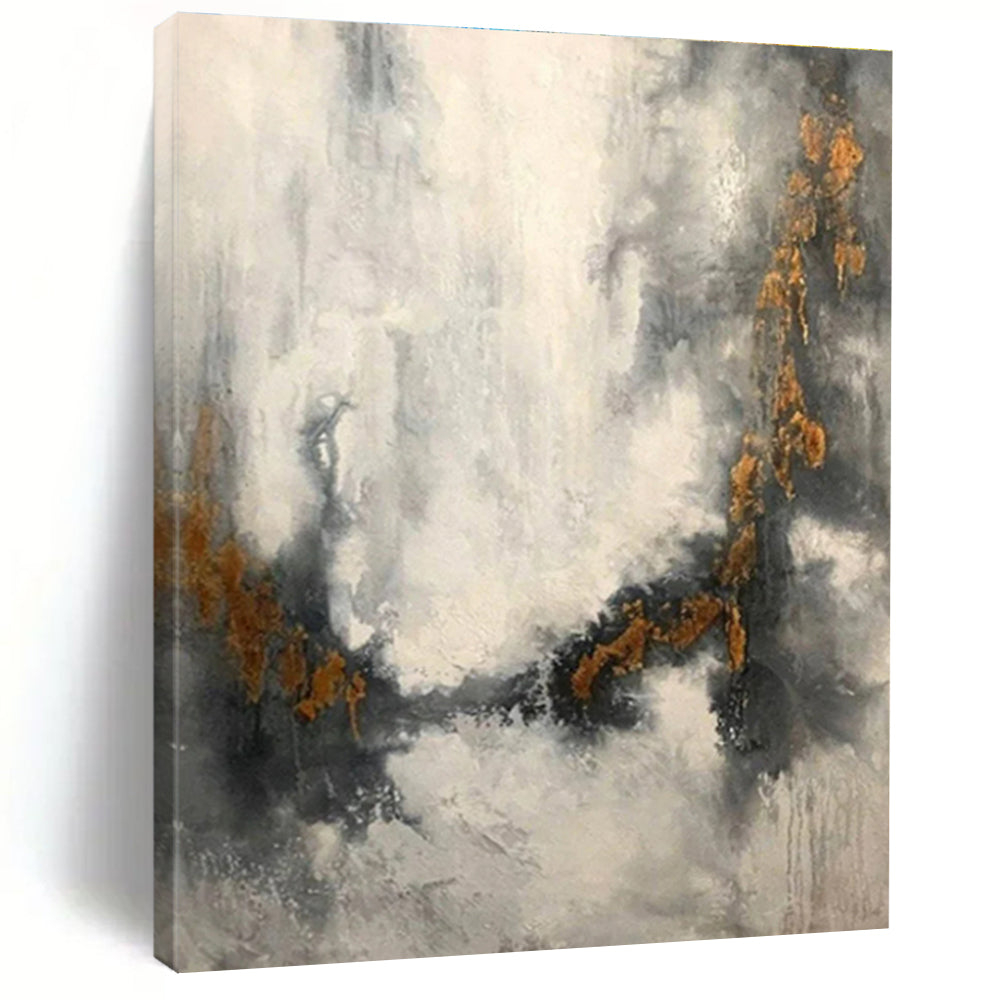Unique Abstract Art Gray & Gold Textured Abstract, Large Contemporary Wall Art HS416