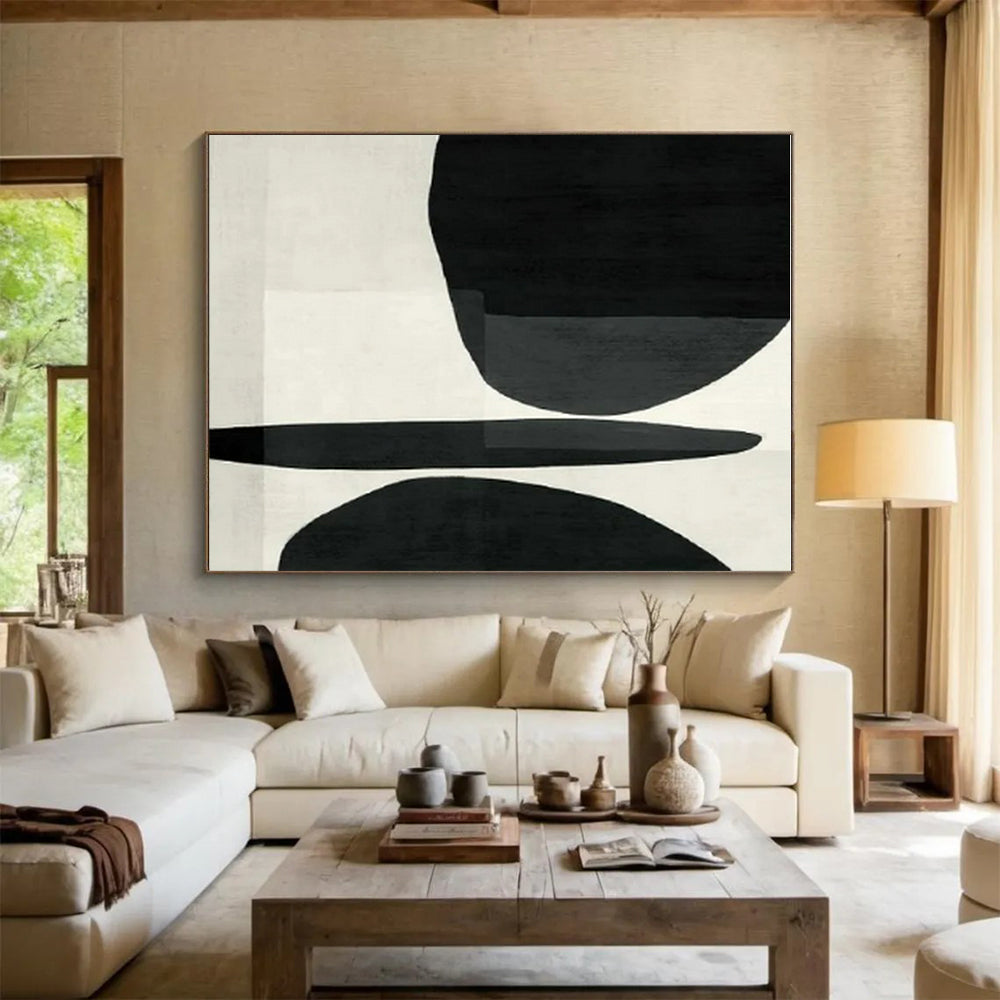 Hand Painted Art Black and White Geometric Abstract Painting On Canvas HS778