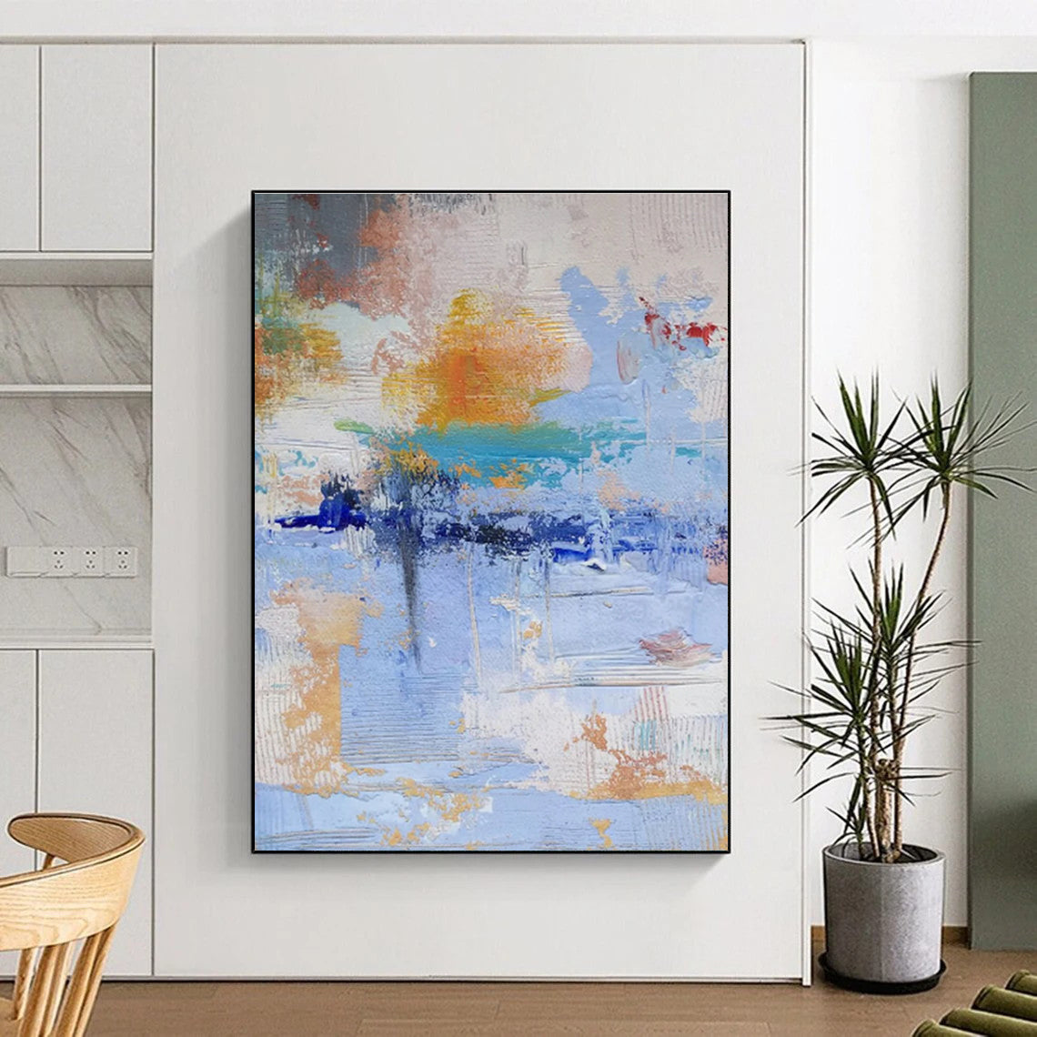 Unique Abstract Art Multicolor Gestural Abstract, Large Contemporary Wall Art HS359