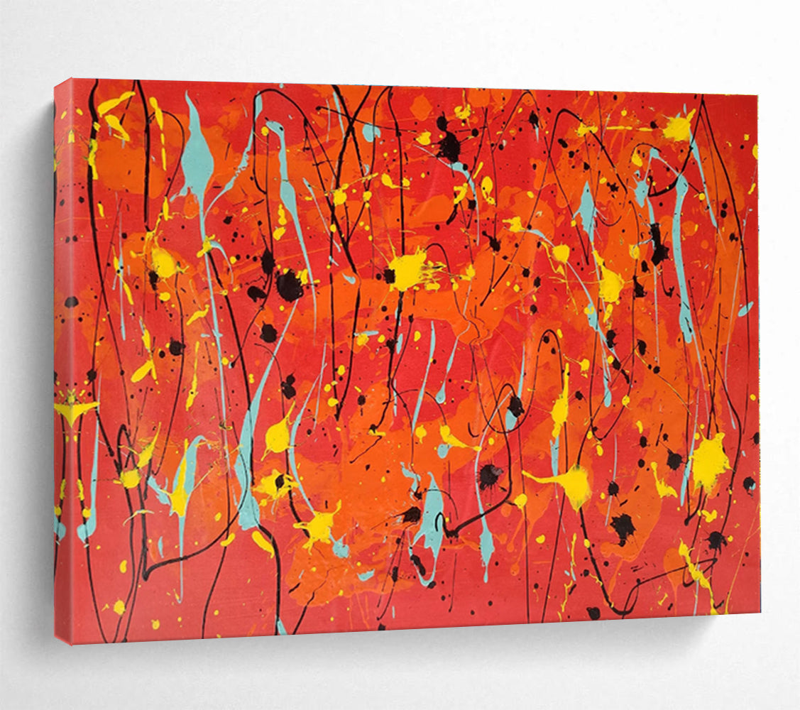 Large Size Orange, Yellow and Blue Abstract Splatter Painting WB075
