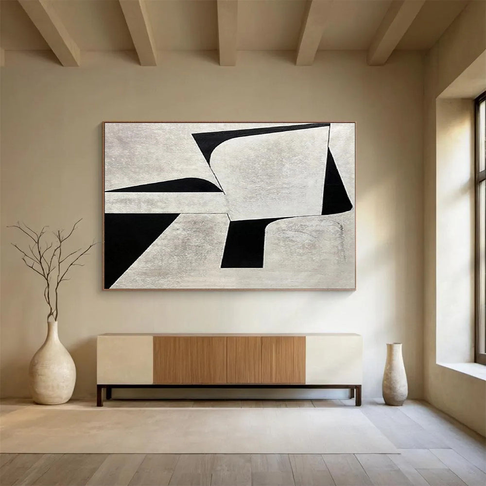 Huge Size Black and Gray Abstract Geometric Painting WB117