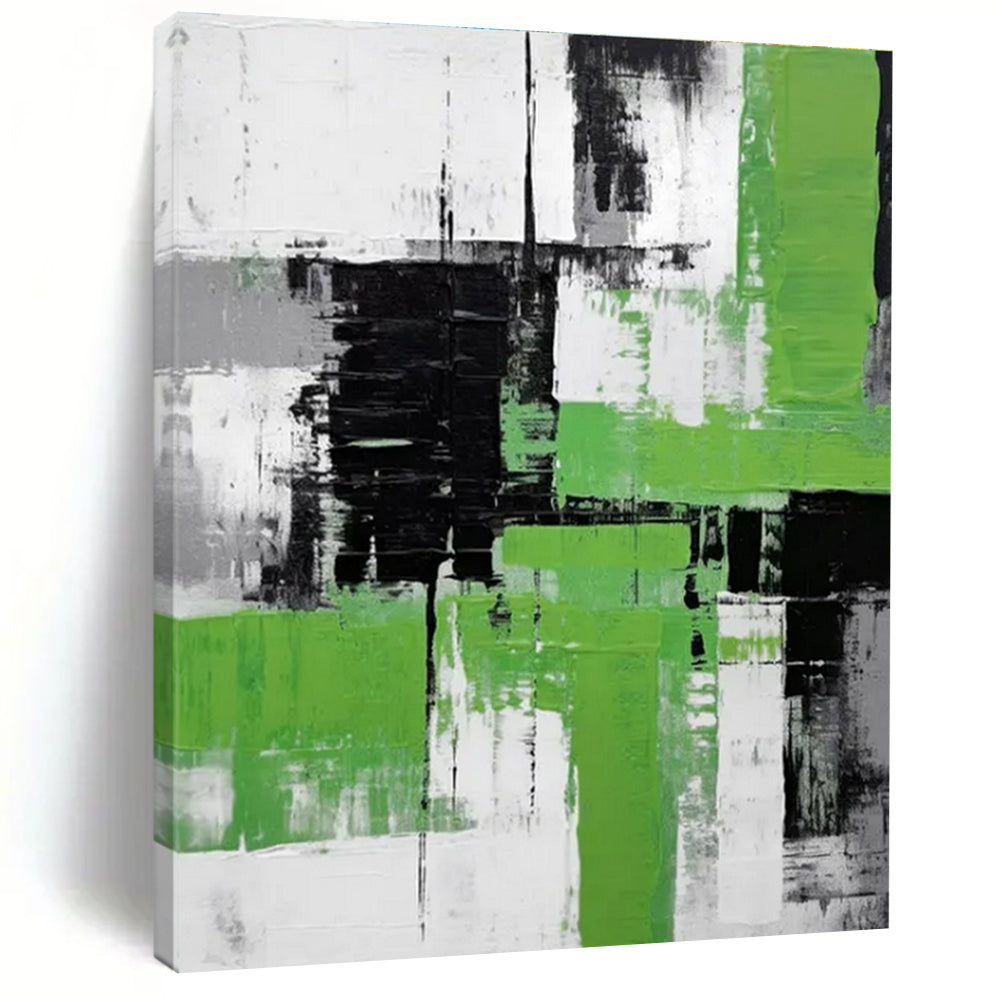 Acrylic Modern Art Paintings Green, Black, and White Geometric Abstract Painting On Canvas HS796
