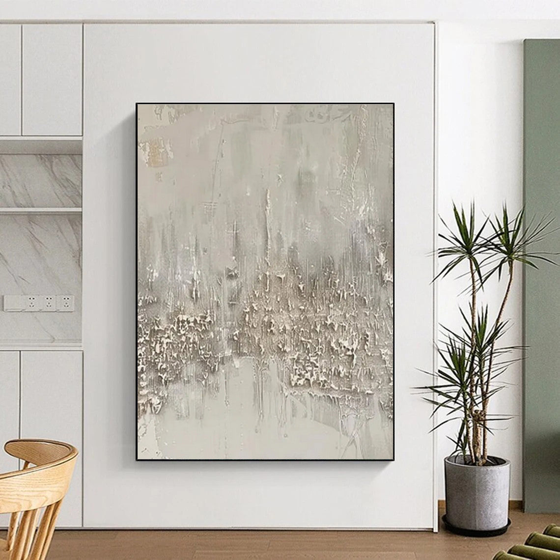 Hand-Painted Beige & Gray Textured Abstract Cityscape Art HS371