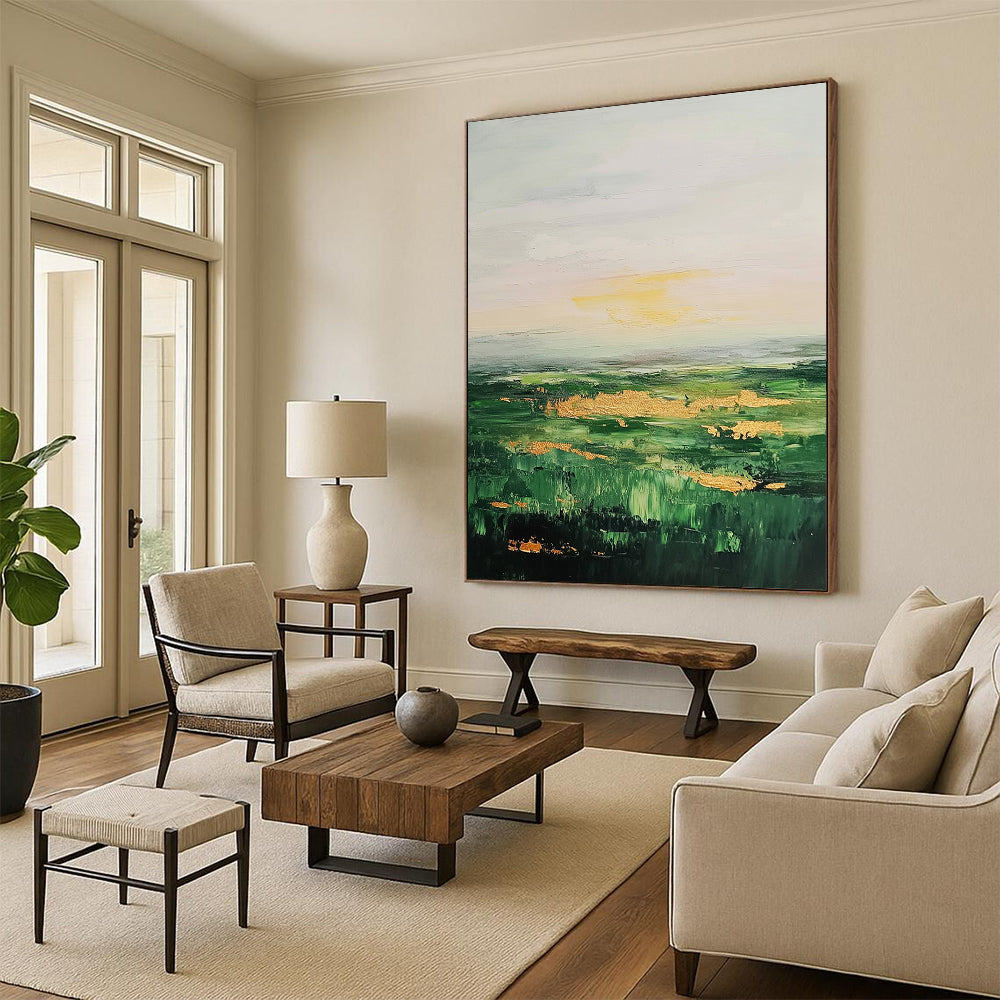 Green, Gold Abstract Landscape Art For Living Room and Study WS436