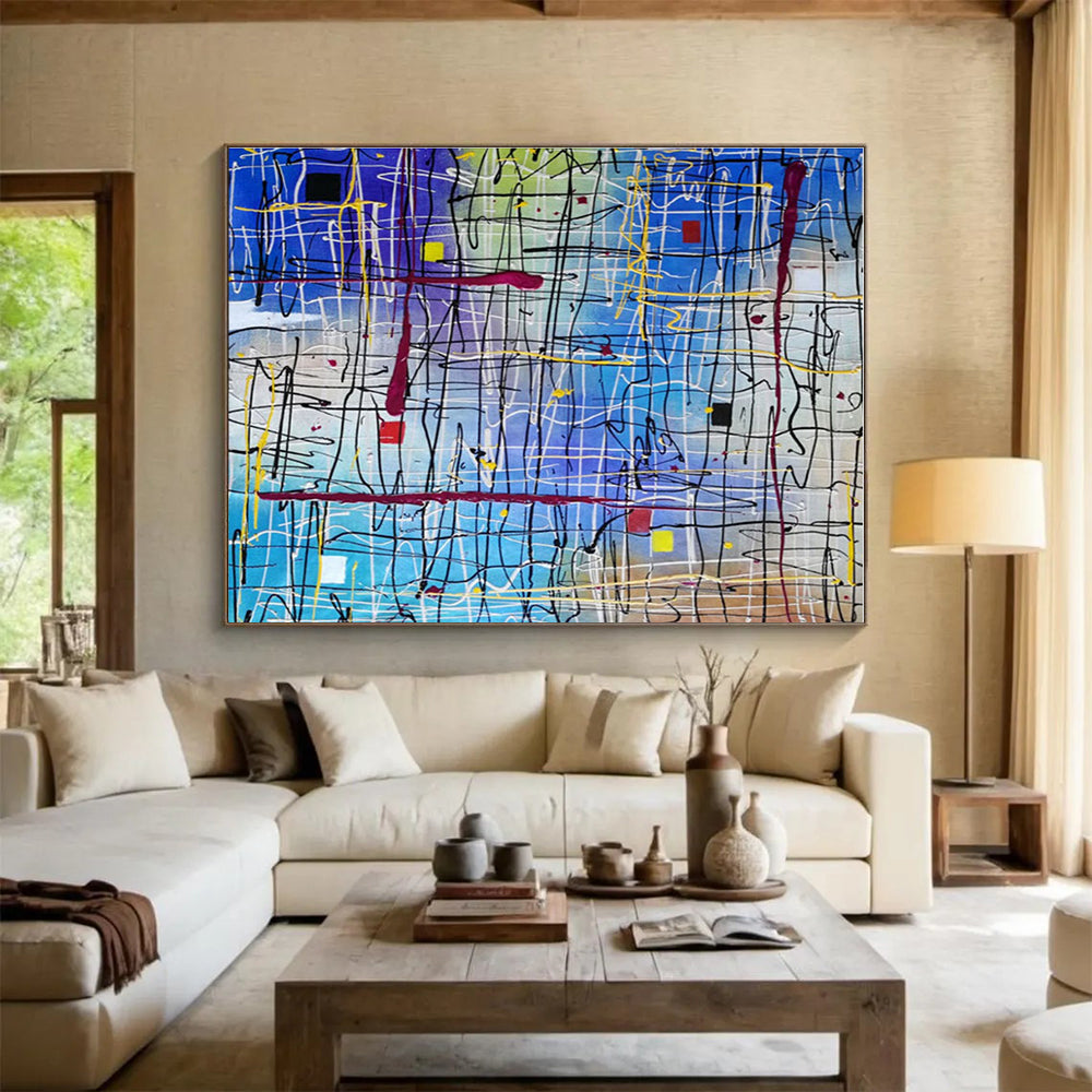 Oversized Canvas Art Multicolor Abstract Expressionist Painting WB150