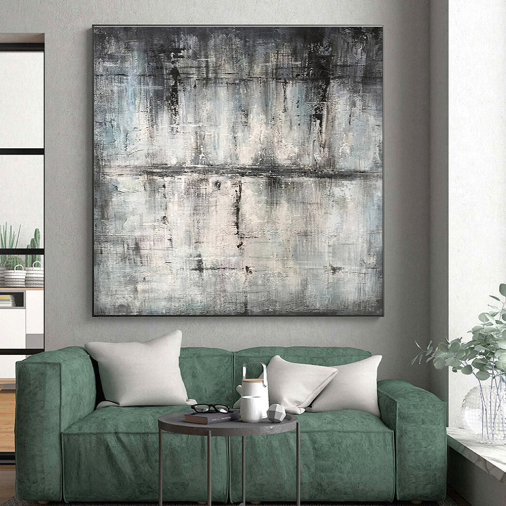 Hand-Painted Gray & Black Textured Abstract Urban Landscape Art HS391