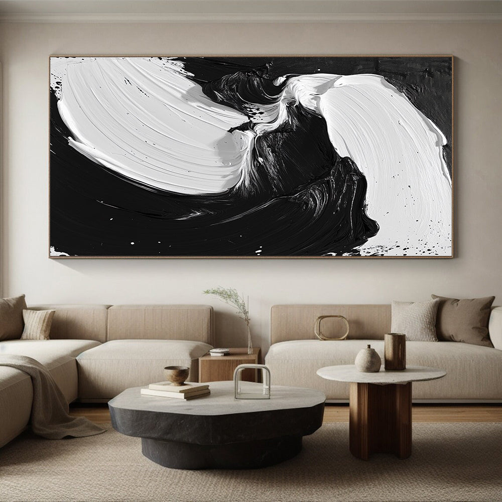 Hand Painting Black and White Fluid Abstract Art HS195