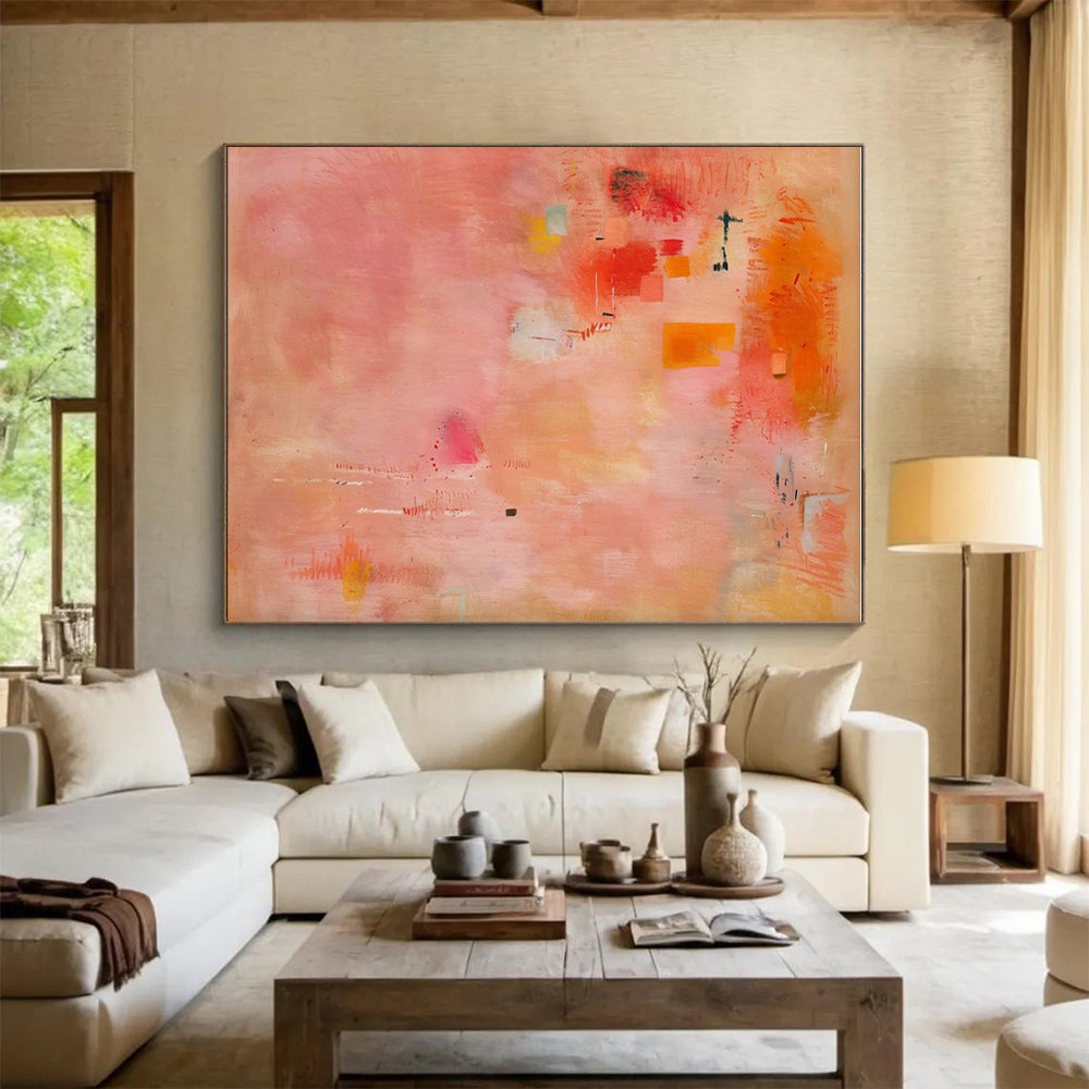 Cool Abstract Paintings Pink, Orange, and Red Dynamic Abstract Art HS765