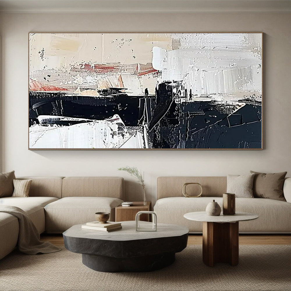 Cool Abstract Paintings Black, White, and Beige Dynamic Abstract Painting On Canvas HS820