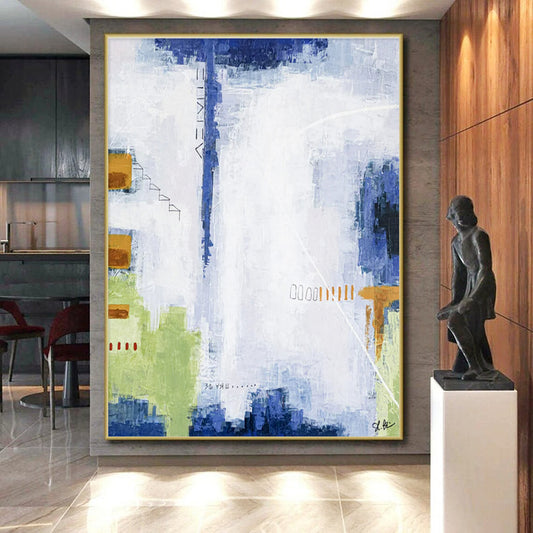 Acrylic Modern Art Paintings Blue, Green, and Brown Geometric Abstract Painting On Canvas HS825