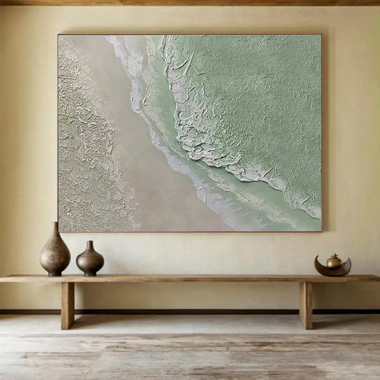 Horizontal Green and Beige Textured Landscape Abstract Painting WB224