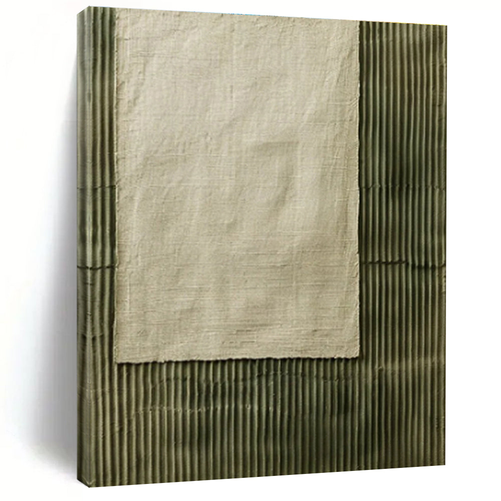 Hand Painted Art Green & Beige Textured Abstract, Acrylic Modern Art Paintings HS356