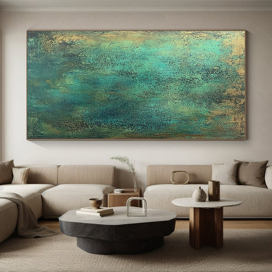 Acrylic Modern Art Paintings Teal and Gold Textured Abstract Art HS177