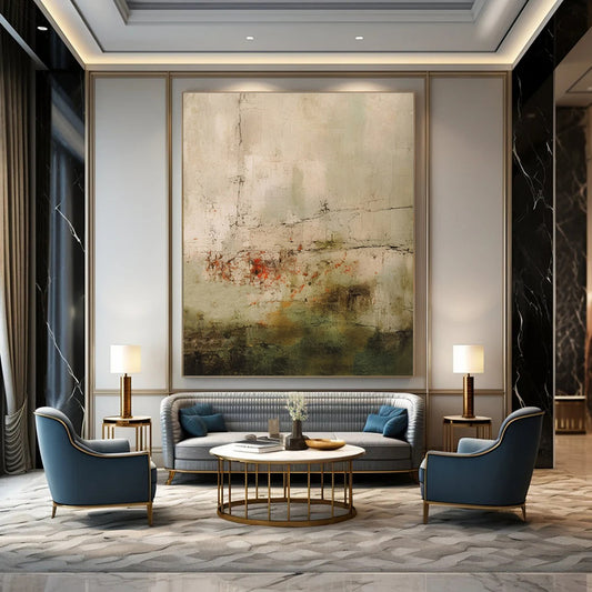 Gray, Green, and Red Textured Abstract Painting For Sale Online WS474