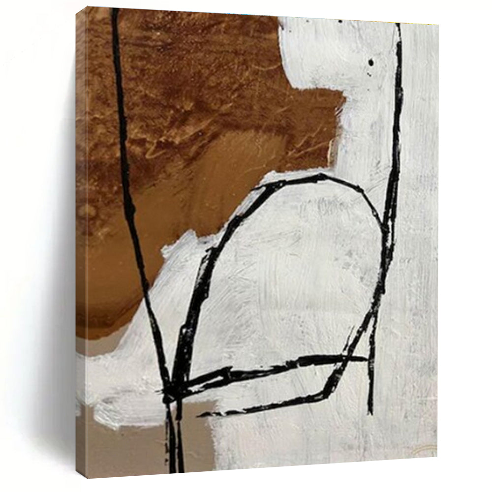 Modern Art Acrylic Black, White, and Brown Linear Abstract Art HS687