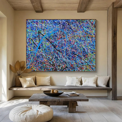 Red, Blue, Orange, Black Abstract Splatter Art For Sale WB398