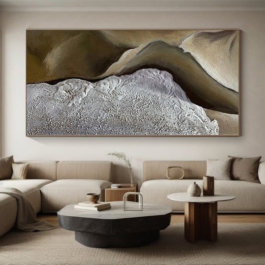Hand-Painted Brown and Gray Textured Abstract Landscape-like Painting For Sale HS008