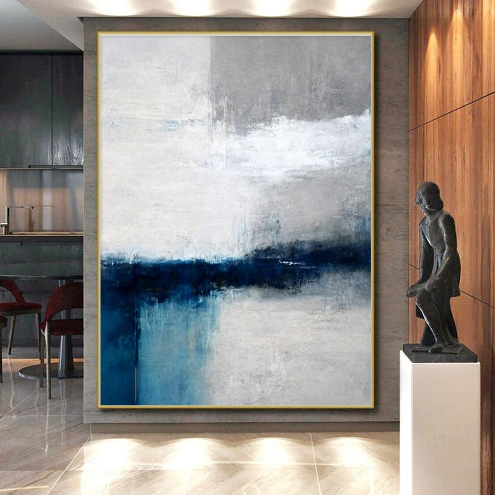 Modern Art Acrylic Blue, Gray, and White Abstract Landscape HS664