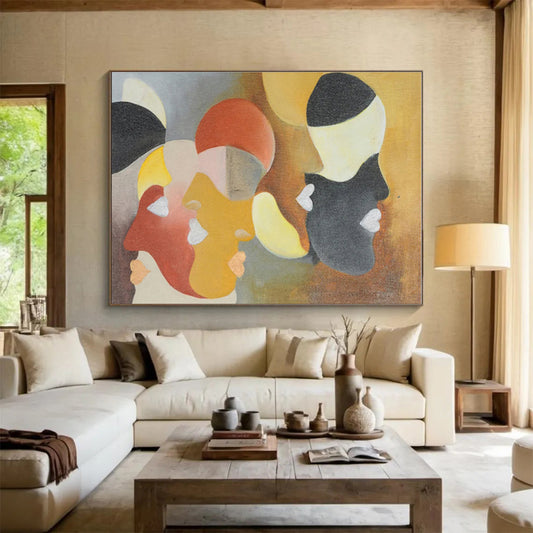 Multicolor Geometric Faces Abstract Painting, Abstract Acrylic Art WB003