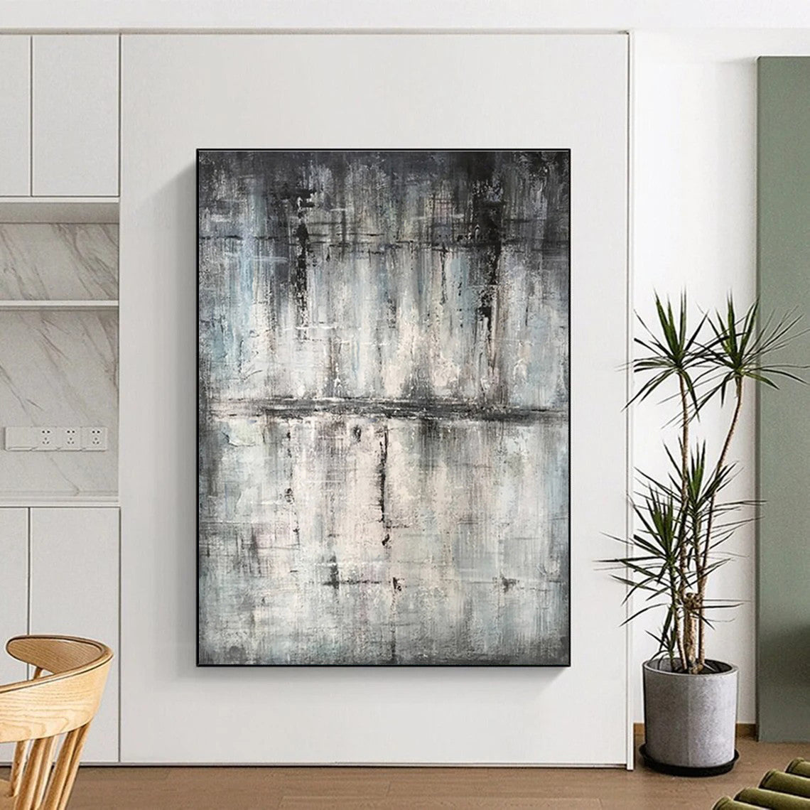 Hand-Painted Gray & Black Textured Abstract Urban Landscape Art HS391