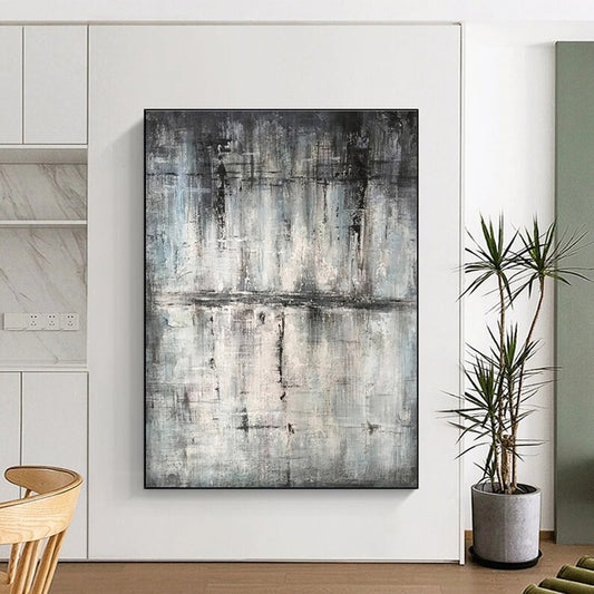 Hand-Painted Gray & Black Textured Abstract Urban Landscape Art HS391