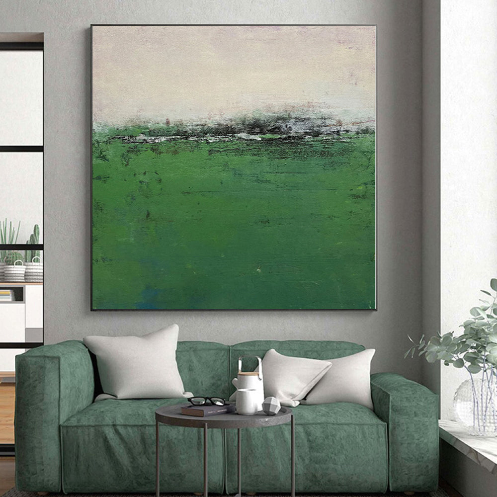 Hand-Painted Green and Gray Abstract Landscape Painting For Sale HS046