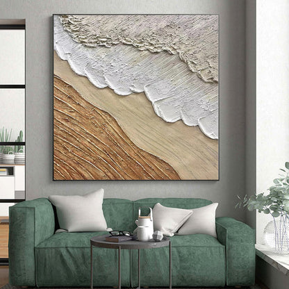 Hand-Painted Beige, Brown, and White Textured Layered Abstract Painting For Sale HS013