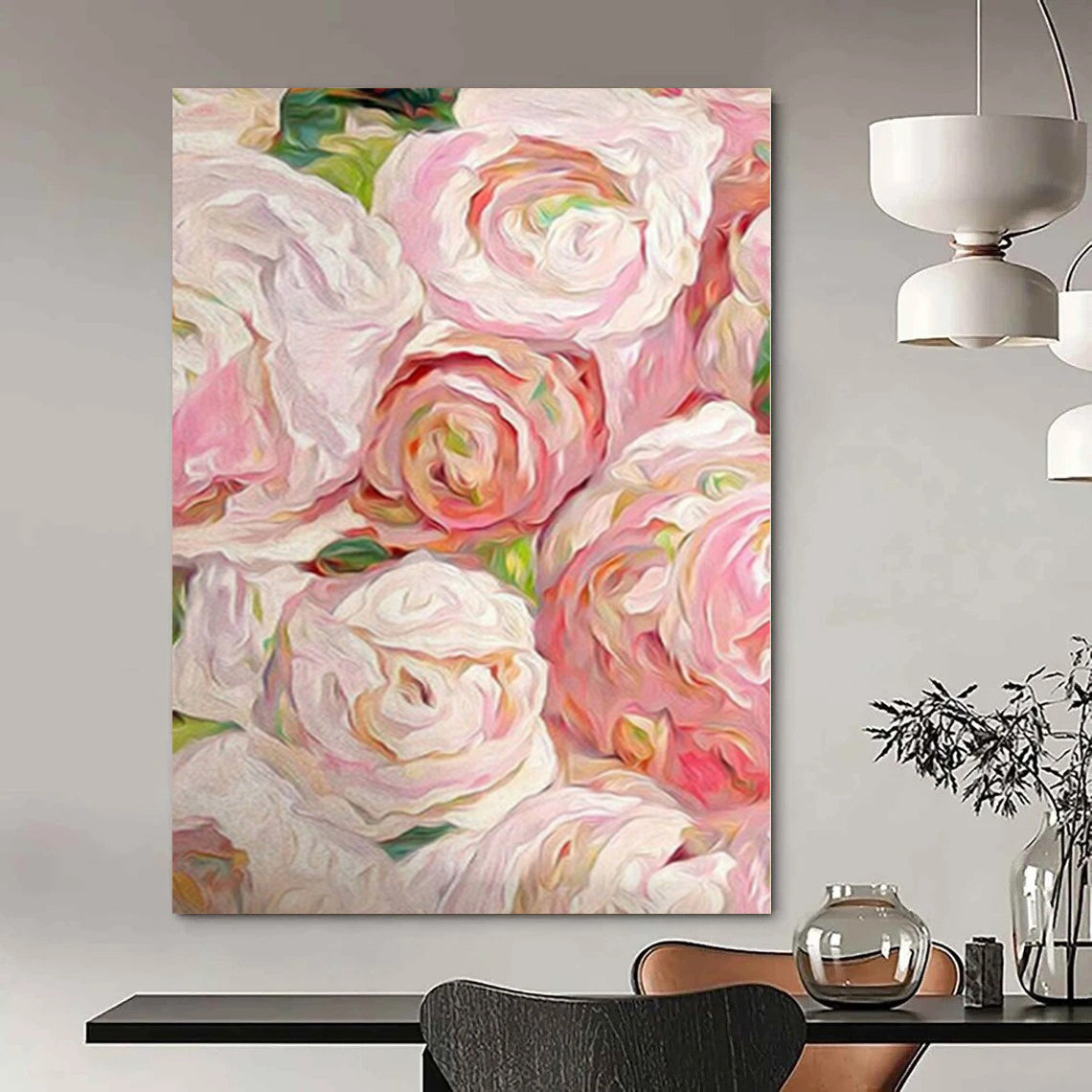 Pink, White Abstract Floral Art For Bedroom and Dining Room WS419