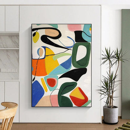Hand-Painted Gaint Canvas Art with Multicolor Geometric Shapes - Modern Art Acrylic HS535