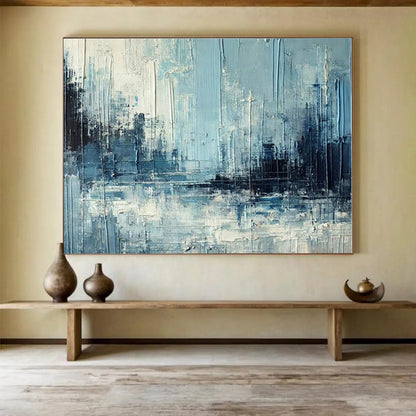 Extra Large Size Blue and Gray Abstract Urban Landscape Painting WB094